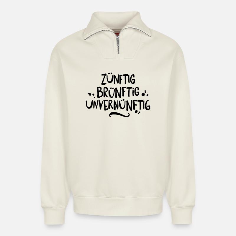 party spruch - Relaxed Unisex Organic Half Zip Sweatshirt – von SPREAD - Naturweiß