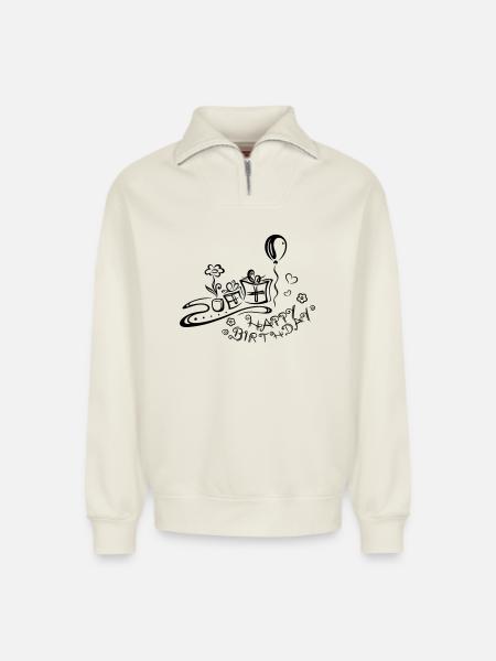 Happy Birthday motif, Congratulations - Relaxed Unisex Organic Half Zip Sweatshirt – by SPREAD - off white