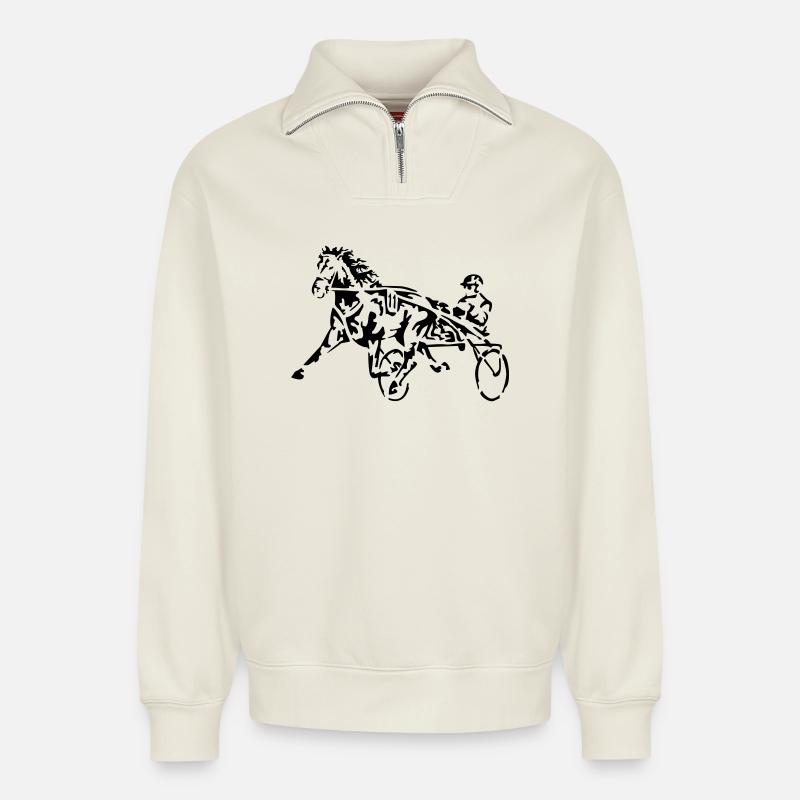 course - Sweat unisexe décontracté en coton biologique à demi-zip – de SPREAD - blanc cassé