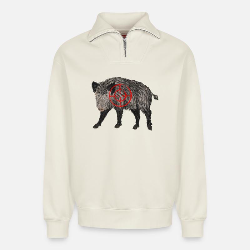 boar - Relaxed Unisex Organic Half Zip Sweatshirt – by SPREAD - off white
