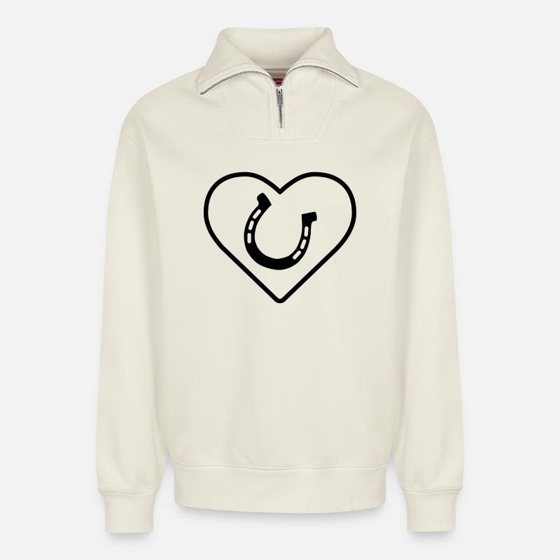 fer à cheval - Sweat unisexe décontracté en coton biologique à demi-zip – de SPREAD - blanc cassé