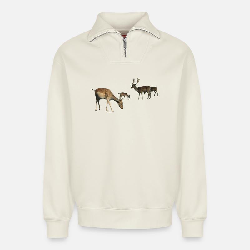Damwild - Relaxed Unisex Organic Half Zip Sweatshirt – von SPREAD - Naturweiß