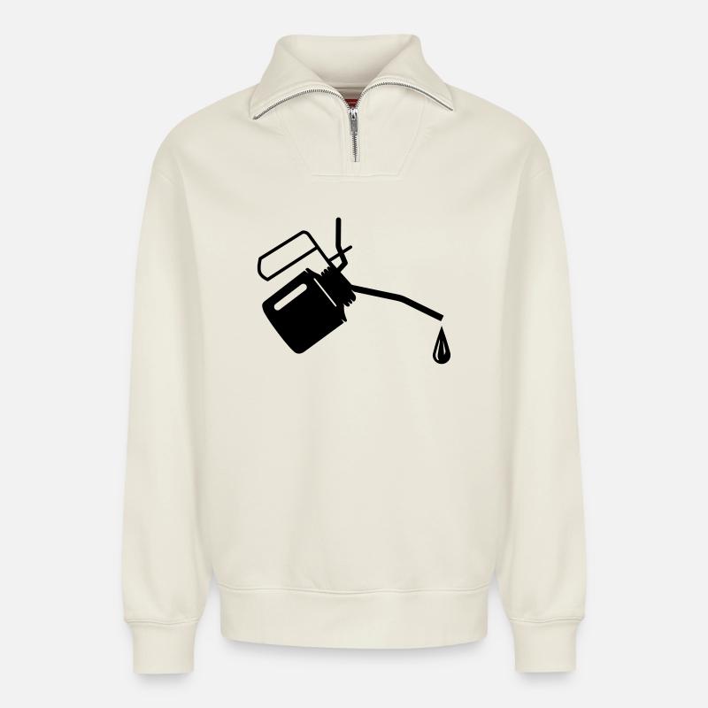 Ölkännchen mit einem Tropfen Öl - Relaxed Unisex Organic Half Zip Sweatshirt – von SPREAD - Naturweiß