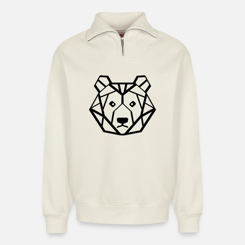 ours - Sweat unisexe décontracté en coton biologique à demi-zip – de SPREAD - blanc cassé