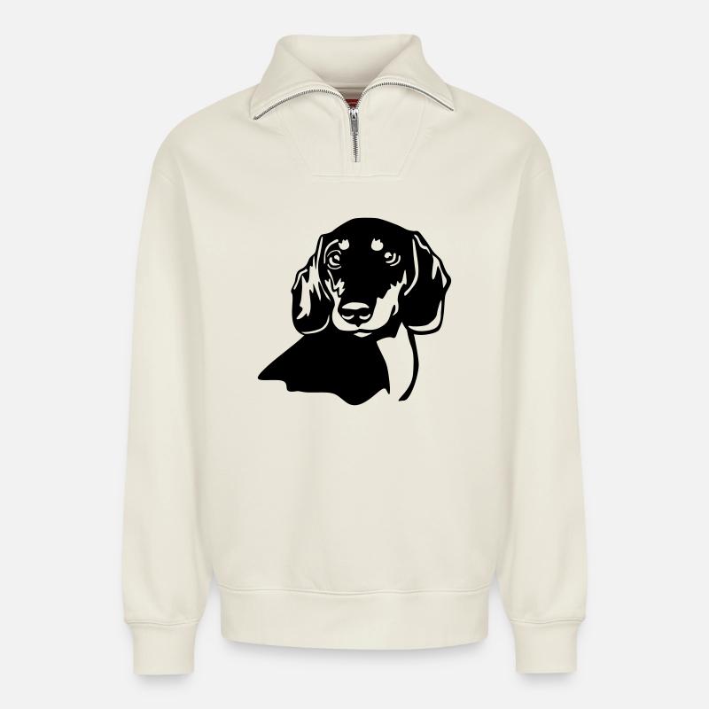 Tête de teckel - Sweat unisexe décontracté en coton biologique à demi-zip – de SPREAD - blanc cassé