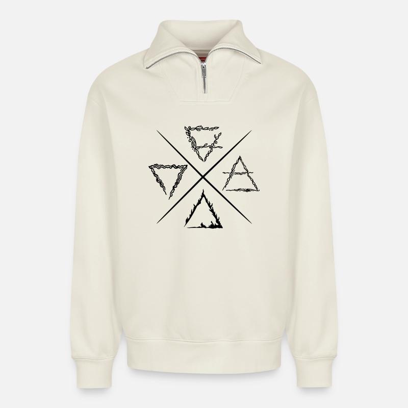 Quatre éléments symboles - Sweat unisexe décontracté en coton biologique à demi-zip – de SPREAD - blanc cassé