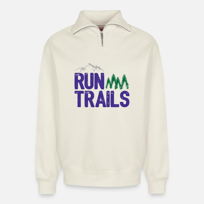 Run Trails - Relaxed Unisex Organic Half Zip Sweatshirt – von SPREAD - Naturweiß