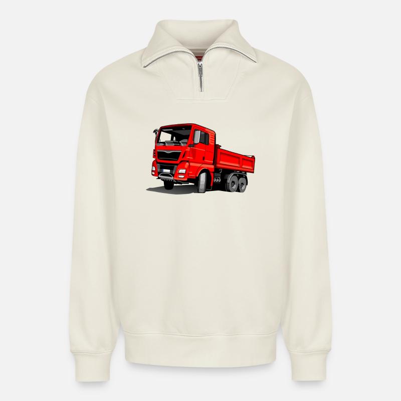 LKW rot - Relaxed Unisex Organic Half Zip Sweatshirt – von SPREAD - Naturweiß