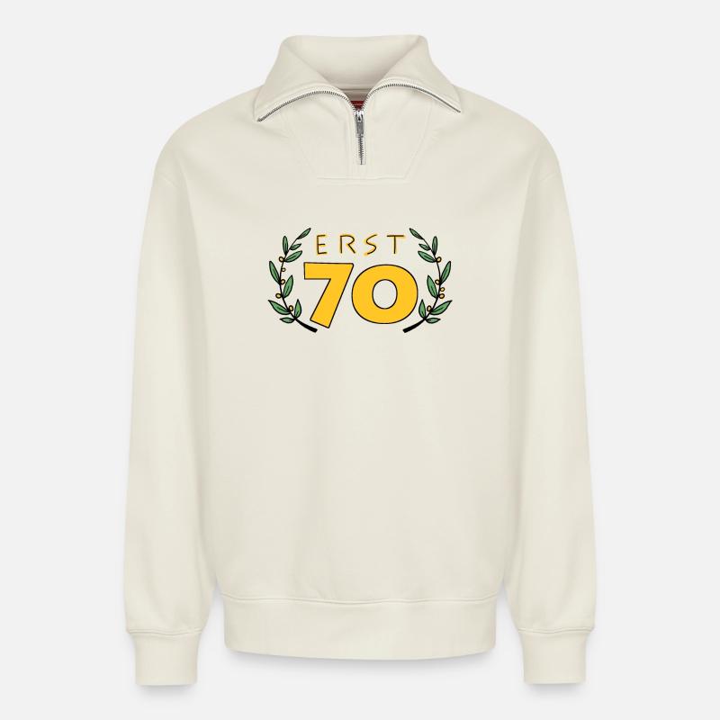 Erst70 Jubiläum - Relaxed Unisex Organic Half Zip Sweatshirt – von SPREAD - Naturweiß