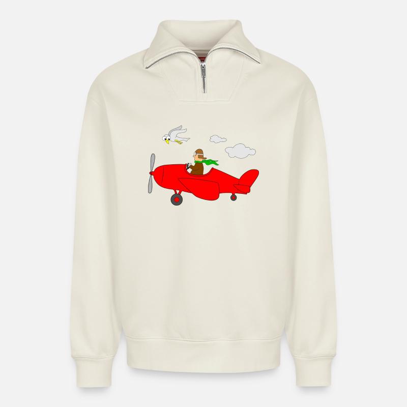 Flugzeug Pilot - Relaxed Unisex Organic Half Zip Sweatshirt – von SPREAD - Naturweiß