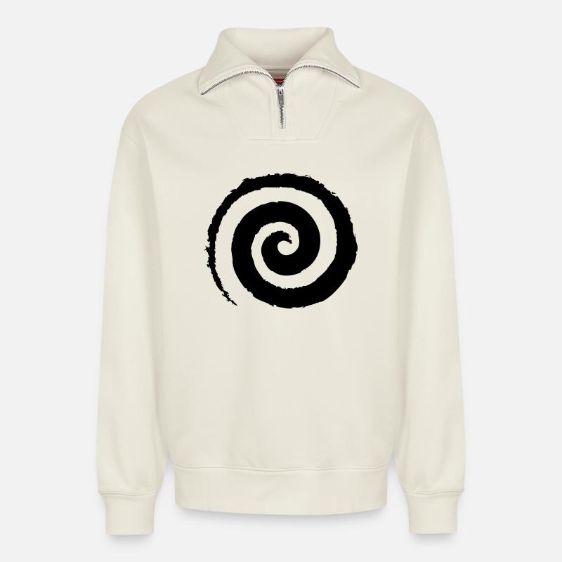Schwarze Pinselstrich-Spirale - Relaxed Unisex Organic Half Zip Sweatshirt – von SPREAD - Naturweiß