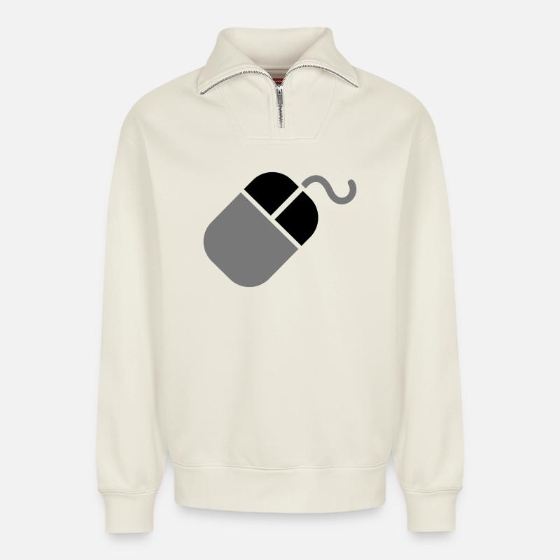Mouse PC computer - Relaxed Unisex Organic Half Zip Sweatshirt – by SPREAD - off white