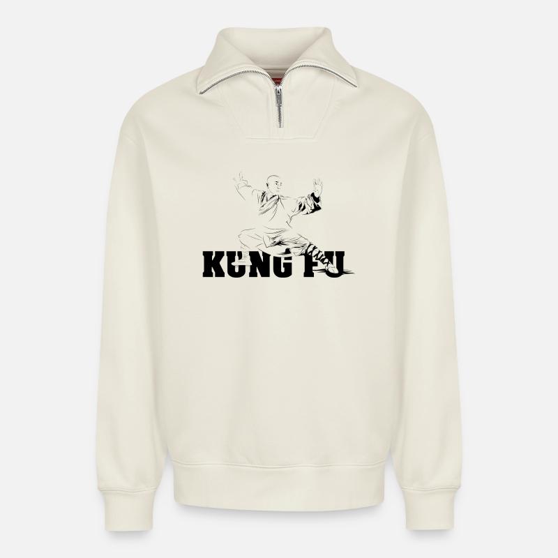 shaolin kungfu master fighter Symbol - Relaxed Unisex Organic Half Zip Sweatshirt – von SPREAD - Naturweiß
