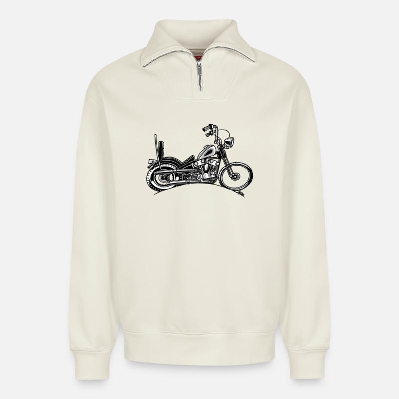 0906 Chopper Knöchelkopf - Relaxed Unisex Organic Half Zip Sweatshirt – von SPREAD - Naturweiß