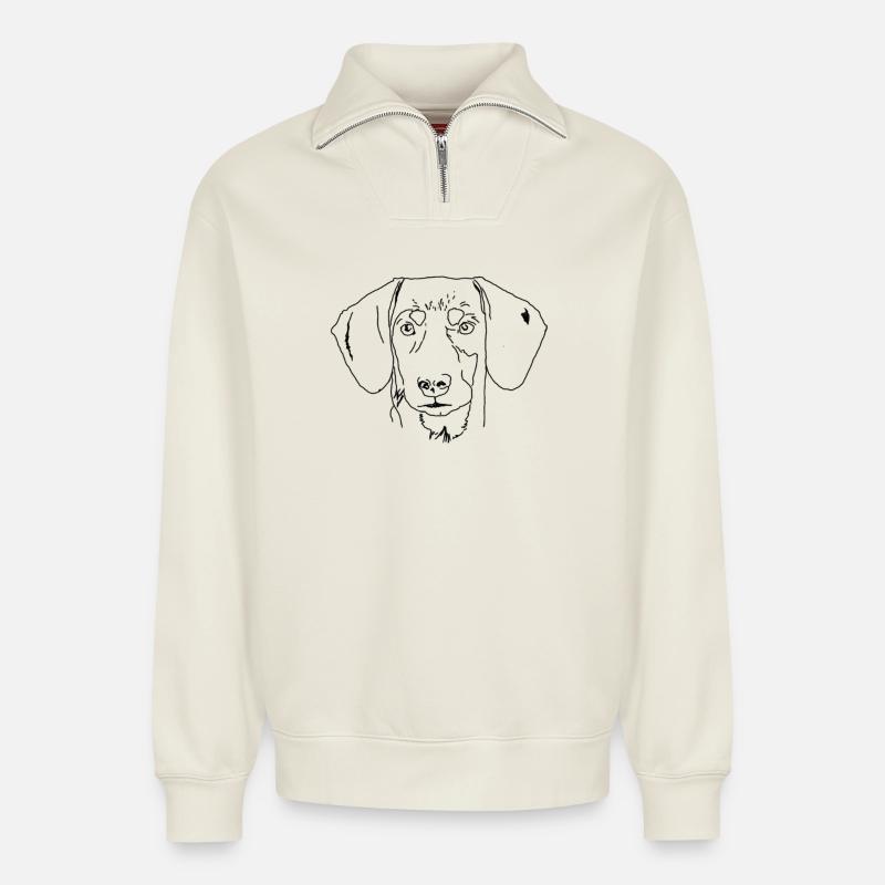 Dackel - Relaxed Unisex Organic Half Zip Sweatshirt – von SPREAD - Naturweiß