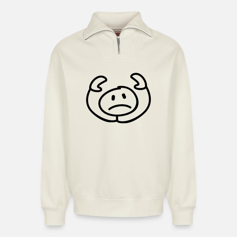 resigned stick man head - Relaxed Unisex Organic Half Zip Sweatshirt – by SPREAD - off white