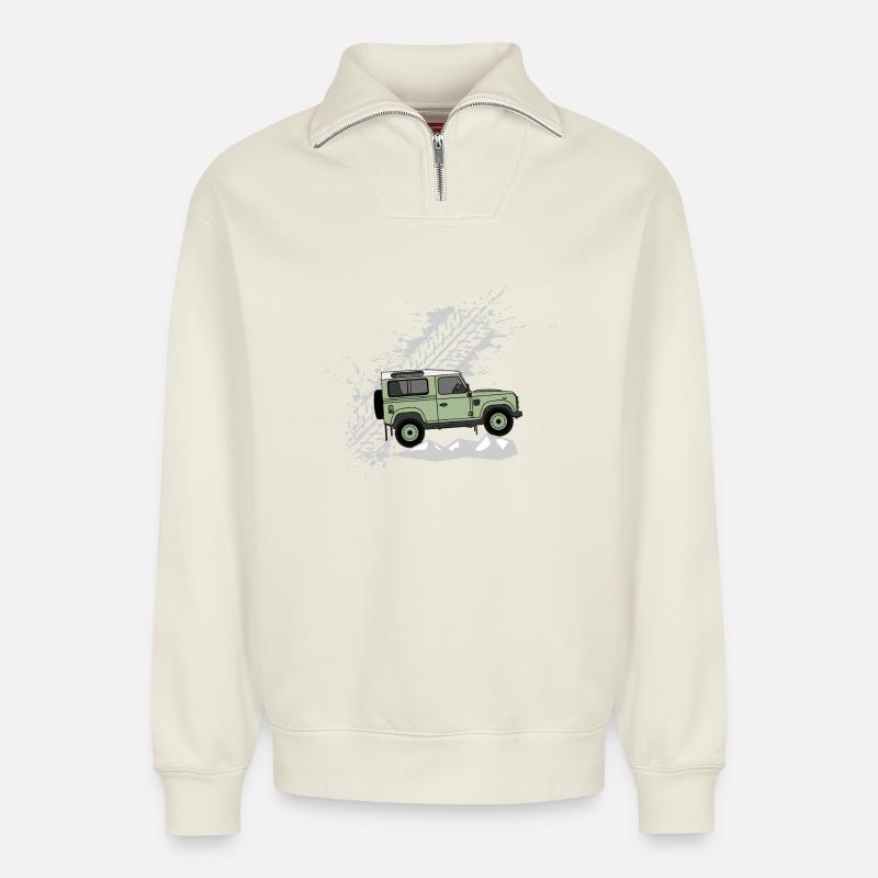 Defender 90 Splash - Sweat unisexe décontracté en coton biologique à demi-zip – de SPREAD - blanc cassé