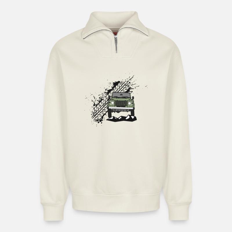 Defender Splash Front - Relaxed Unisex Organic Half Zip Sweatshirt – von SPREAD - Naturweiß