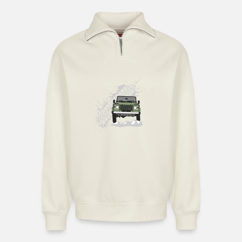 Defender Splash Front - Sweat unisexe décontracté en coton biologique à demi-zip – de SPREAD - blanc cassé