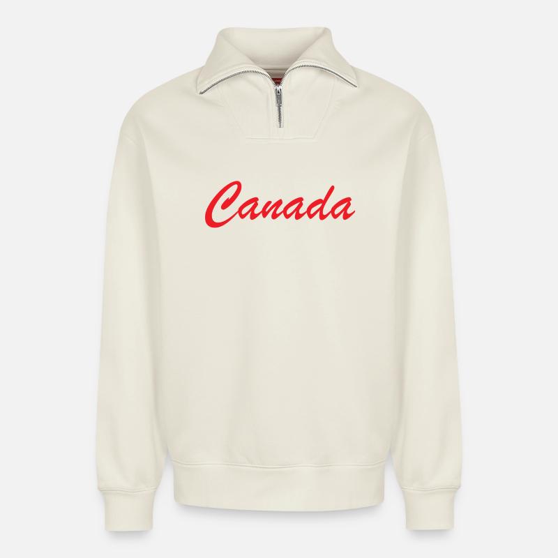 Canada Script Schriftzug Rot - Relaxed Unisex Organic Half Zip Sweatshirt – von SPREAD - Naturweiß