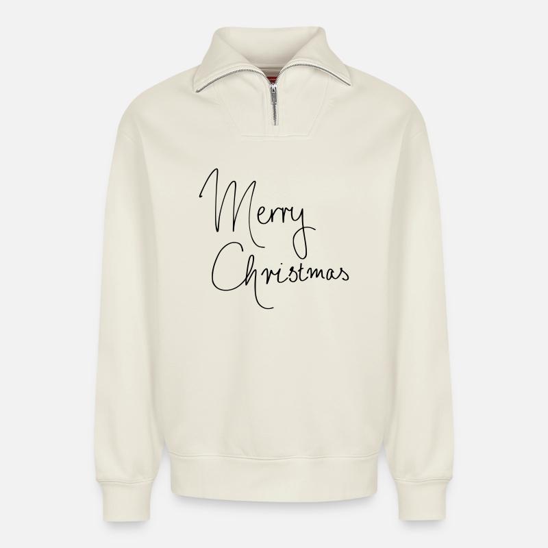 Merry Christmas - Relaxed Unisex Organic Half Zip Sweatshirt – by SPREAD - off white