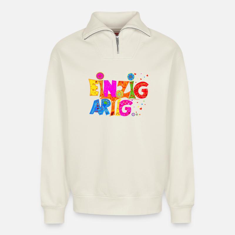 Einzigartig - Relaxed Unisex Organic Half Zip Sweatshirt – von SPREAD - Naturweiß