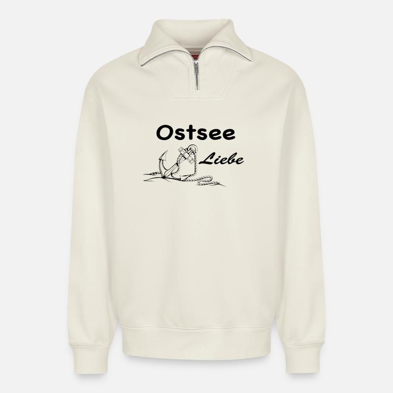 Ostsee Liebe - Relaxed Unisex Organic Half Zip Sweatshirt – von SPREAD - Naturweiß