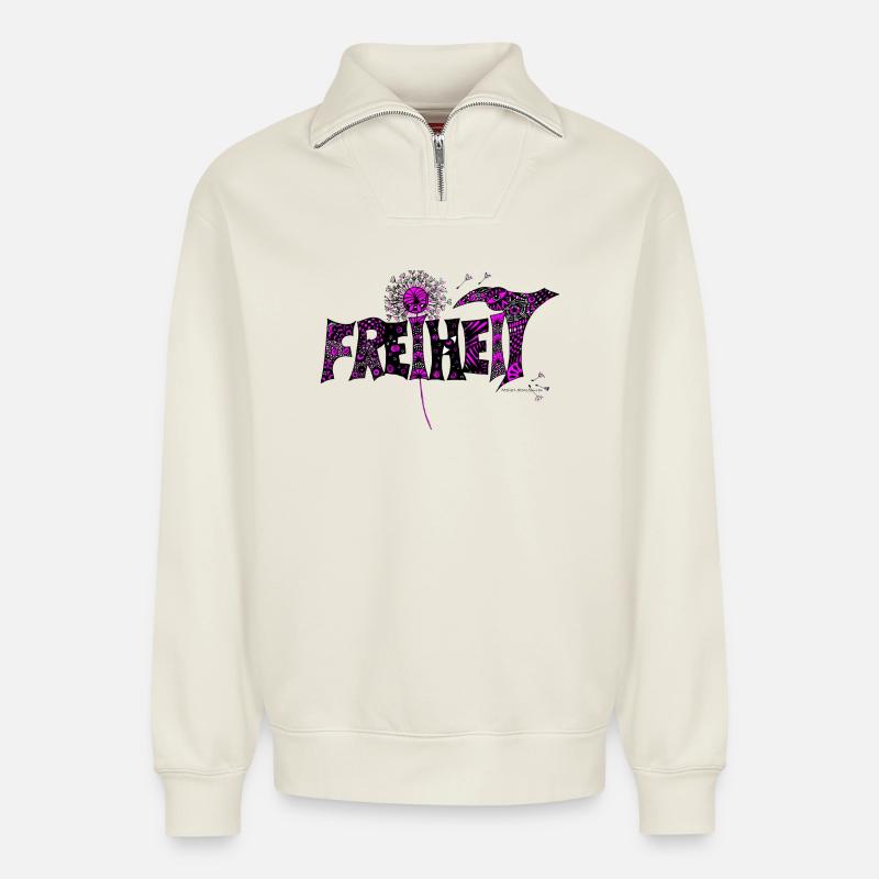 Freiheit - Relaxed Unisex Organic Half Zip Sweatshirt – von SPREAD - Naturweiß