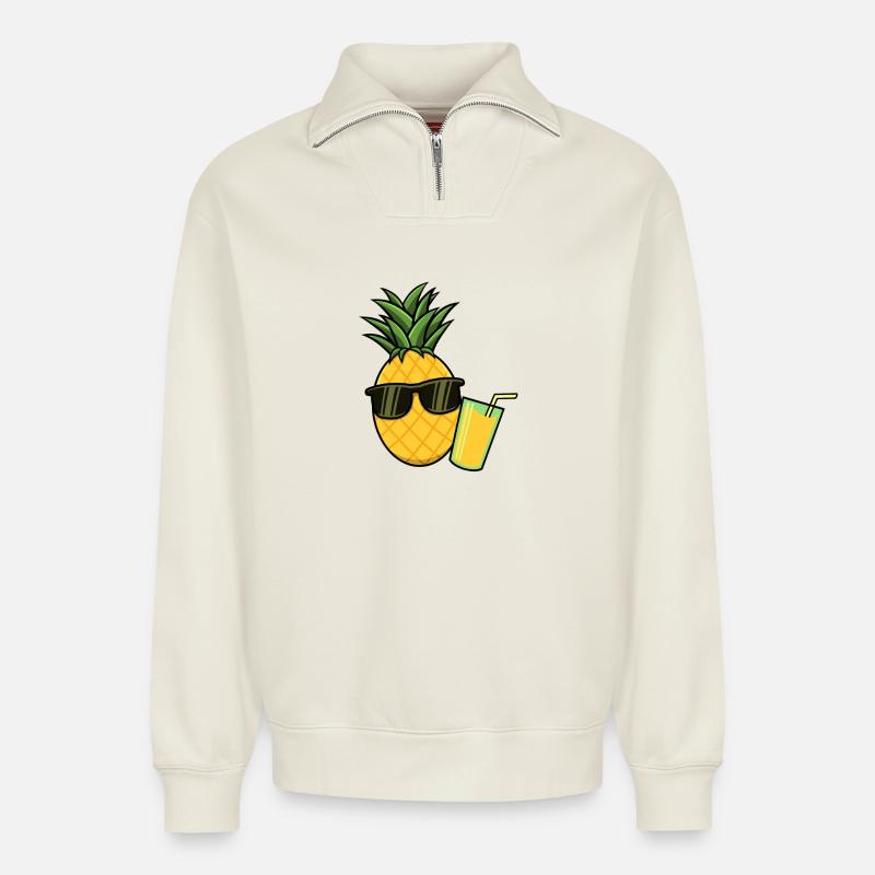 Ananas Pineapple Cocktail - Relaxed Unisex Organic Half Zip Sweatshirt – von SPREAD - Naturweiß