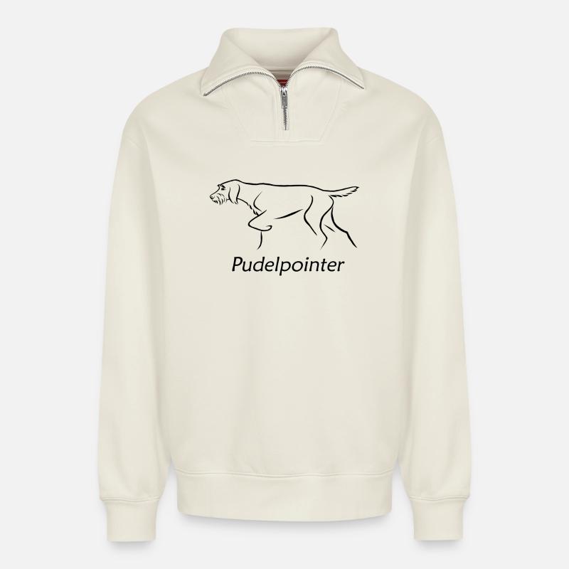 Pointeur caniche - Sweat unisexe décontracté en coton biologique à demi-zip – de SPREAD - blanc cassé