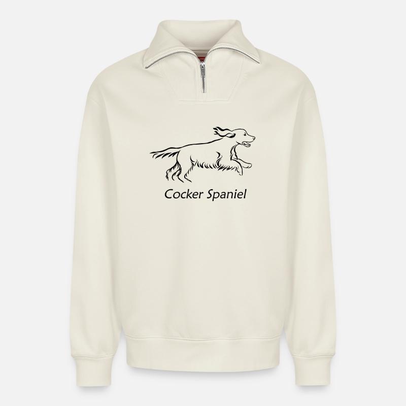 Cocker spaniel - Relaxed Unisex Organic Half Zip Sweatshirt – by SPREAD - off white