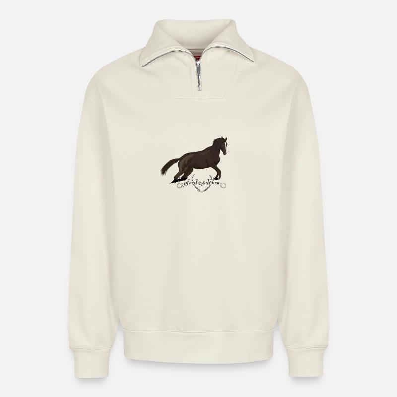 Pferdemädchen - Relaxed Unisex Organic Half Zip Sweatshirt – von SPREAD - Naturweiß