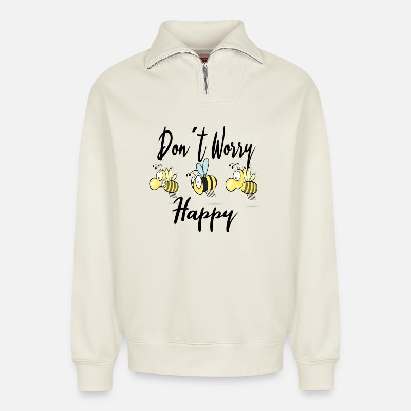 Glückliche Bienchen - Relaxed Unisex Organic Half Zip Sweatshirt – von SPREAD - Naturweiß
