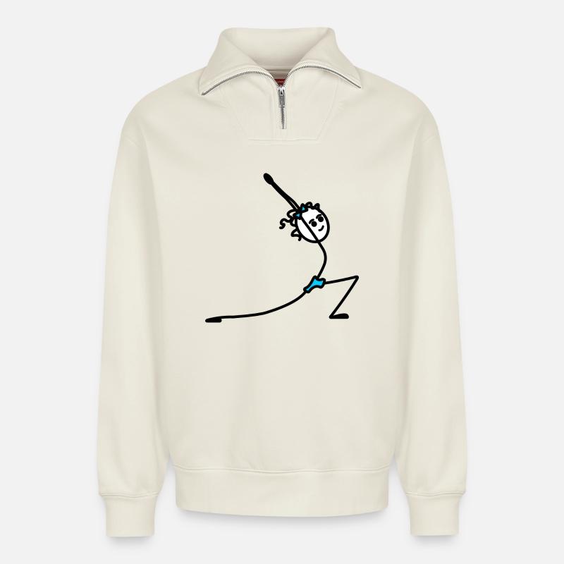 yoga exercise sun salutation - Relaxed Unisex Organic Half Zip Sweatshirt – by SPREAD - off white