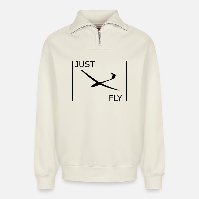 Planeur - Sweat unisexe décontracté en coton biologique à demi-zip – de SPREAD - blanc cassé