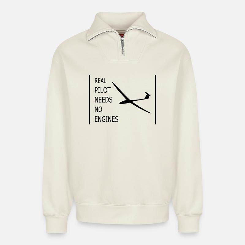 Segelflugzeug - Relaxed Unisex Organic Half Zip Sweatshirt – von SPREAD - Naturweiß