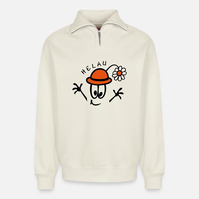 Carnaval Helau - Sweat unisexe décontracté en coton biologique à demi-zip – de SPREAD - blanc cassé