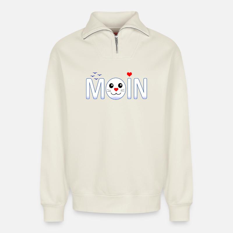 Moin Moin - Relaxed Unisex Organic Half Zip Sweatshirt – von SPREAD - Naturweiß