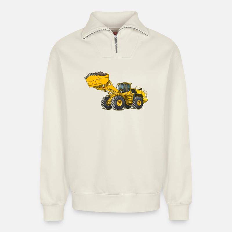 Wheel loader, construction machine - Relaxed Unisex Organic Half Zip Sweatshirt – by SPREAD - off white
