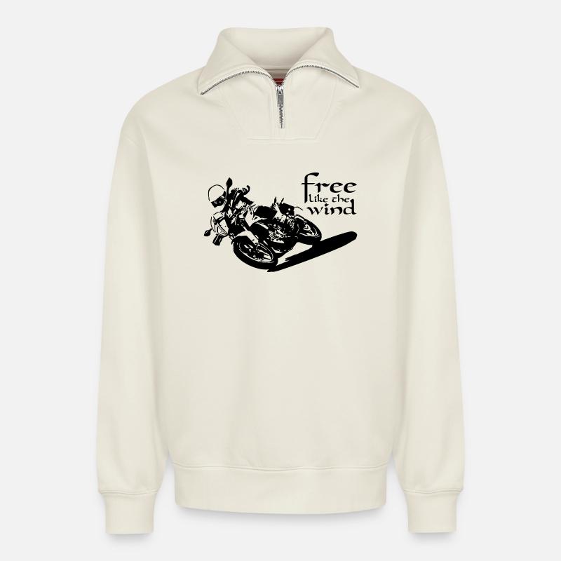 Biker Free - Relaxed Unisex Organic Half Zip Sweatshirt – von SPREAD - Naturweiß