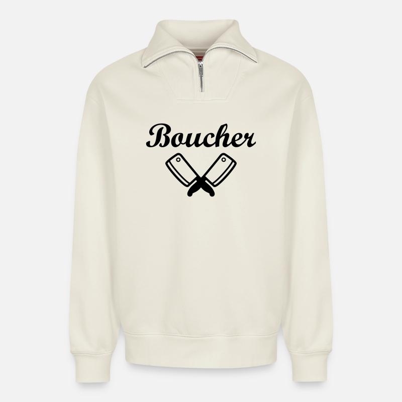 Boucher - Sweat unisexe décontracté en coton biologique à demi-zip – de SPREAD - blanc cassé