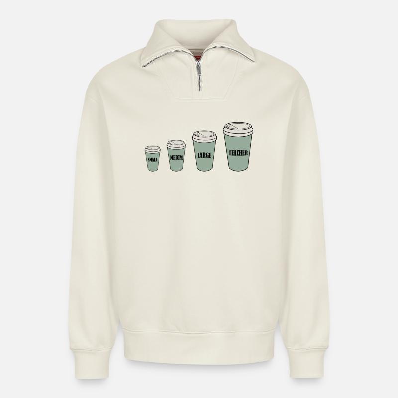 Lehrerkaffee - Relaxed Unisex Organic Half Zip Sweatshirt – von SPREAD - Naturweiß