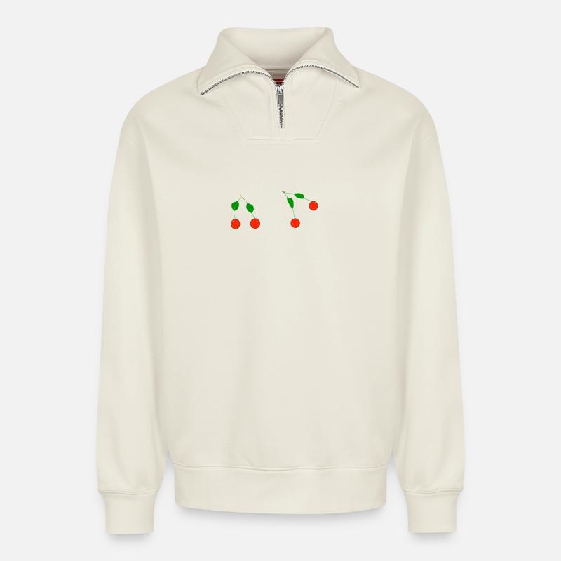 kirschen - Relaxed Unisex Organic Half Zip Sweatshirt – von SPREAD - Naturweiß