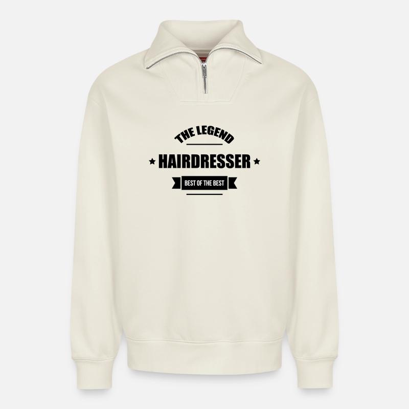 Coiffeur - Coiffeuse - Coiffure - Sweat unisexe décontracté en coton biologique à demi-zip – de SPREAD - blanc cassé