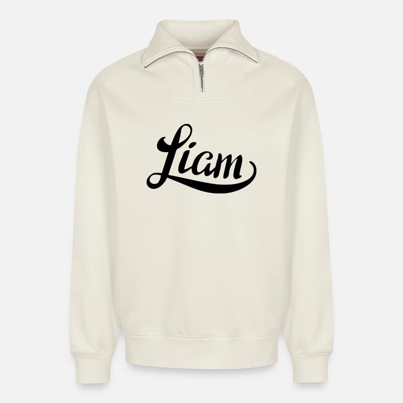 Name Liam - Relaxed Unisex Organic Half Zip Sweatshirt – von SPREAD - Naturweiß
