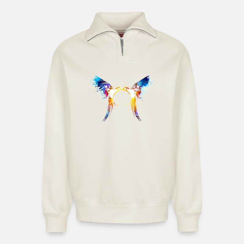 Papagei - Relaxed Unisex Organic Half Zip Sweatshirt – von SPREAD - Naturweiß
