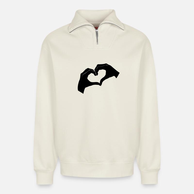 Ein Herz mit zwei Händen - Relaxed Unisex Organic Half Zip Sweatshirt – von SPREAD - Naturweiß