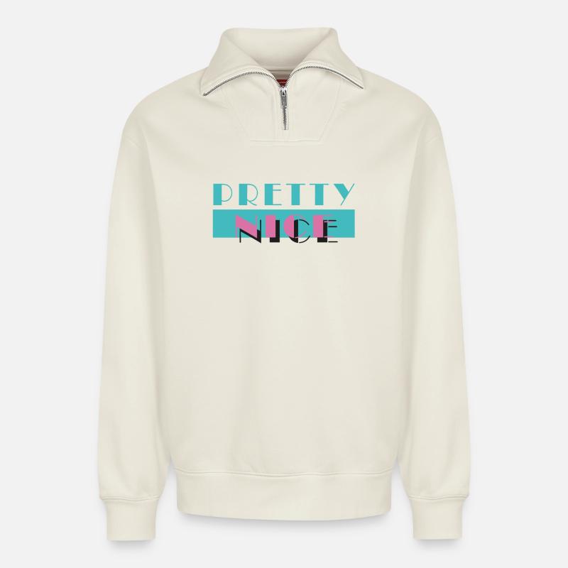 pretty nice - miami vice (sw) - Relaxed Unisex Organic Half Zip Sweatshirt – von SPREAD - Naturweiß