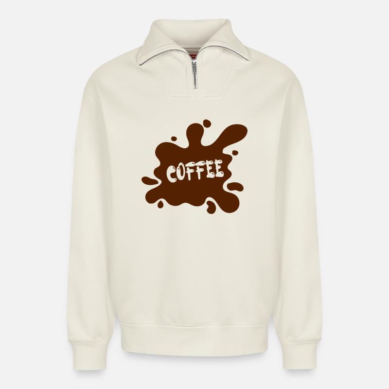 Kaffeefleck mit künstlerischem Design - Relaxed Unisex Organic Half Zip Sweatshirt – von SPREAD - Naturweiß