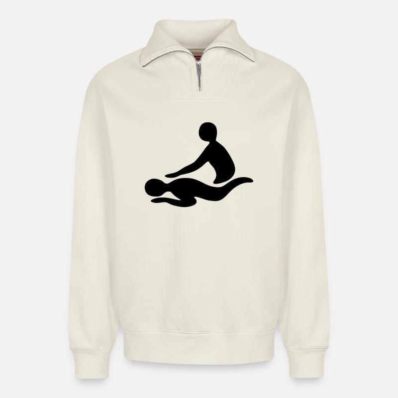 massage - Sweat unisexe décontracté en coton biologique à demi-zip – de SPREAD - blanc cassé
